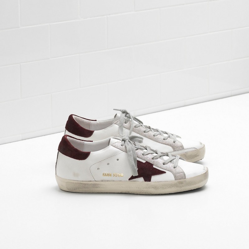 Golden Goose Super Star Sneakers In Burgundy White Men